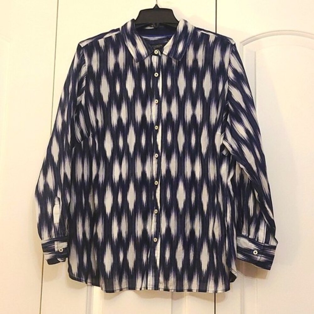 Talbots Woman Petites Size 2 XP Long Sleeve Multicolor Cotton Blouse